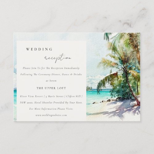 Tropical Sand Beach Palm Trees Wedding Reception Enclosure Card