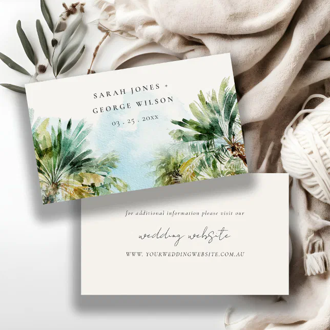 Tropical Sand Beach Palm Trees Wedding Website Enclosure Card | Zazzle