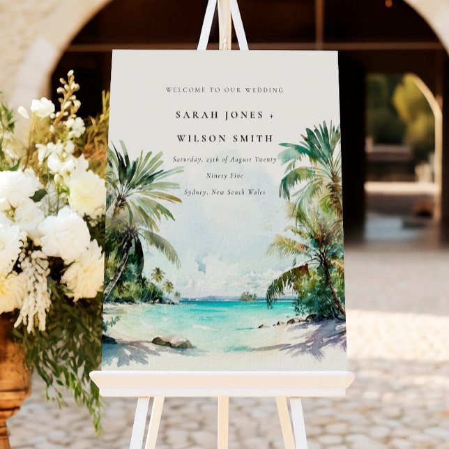 Tropical Sand Beach Palm Trees Wedding Welcome Foam Board (Creator Uploaded)