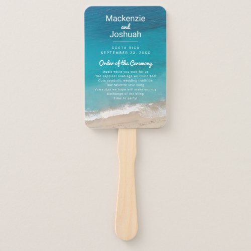 Tropical Sand Beach Shore Wedding Program Hand Fan