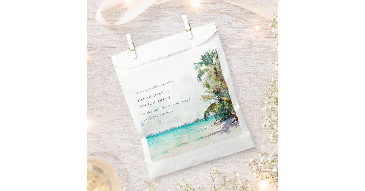 Tropical Sand Beach Watercolor Palm Trees Wedding Favor Bag | Zazzle
