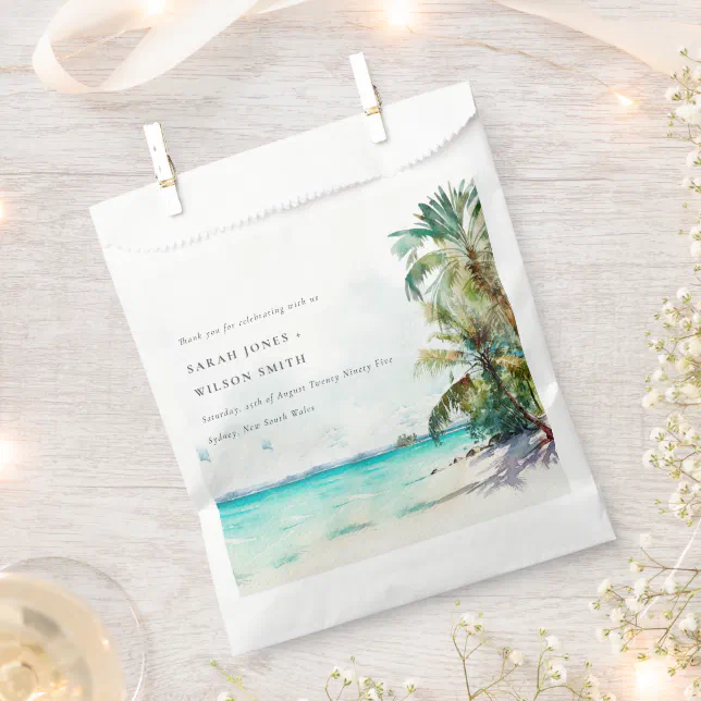 Tropical Sand Beach Watercolor Palm Trees Wedding Favor Bag | Zazzle