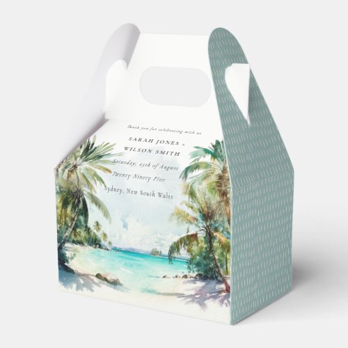 Tropical Sand Beach Watercolor Palm Trees Wedding Favor Boxes