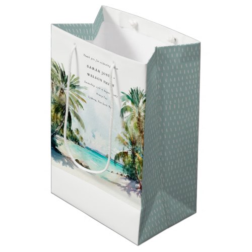 Tropical Sand Beach Watercolor Palm Trees Wedding Medium Gift Bag