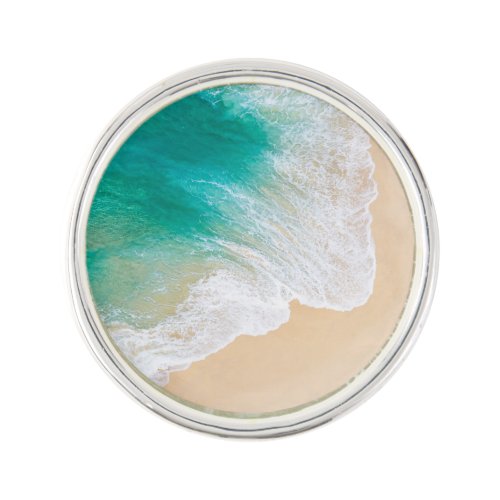 Tropical Sand Beach _ Waves _  Drone View Lapel Pin