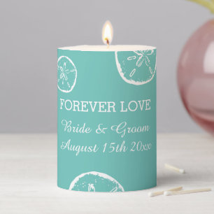 Tropical sand dollar beach shell wedding decor pillar candle