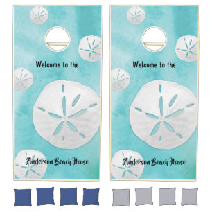 Tropical Sand Dollar Blue Custom Cornhole Boards Set