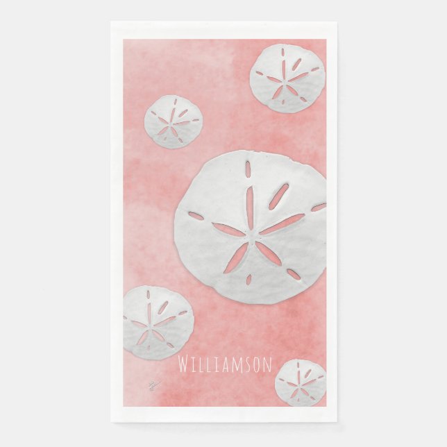 Tropical Sand Dollar Coral Rose Gold Coastal Paper Guest Towels (Front)