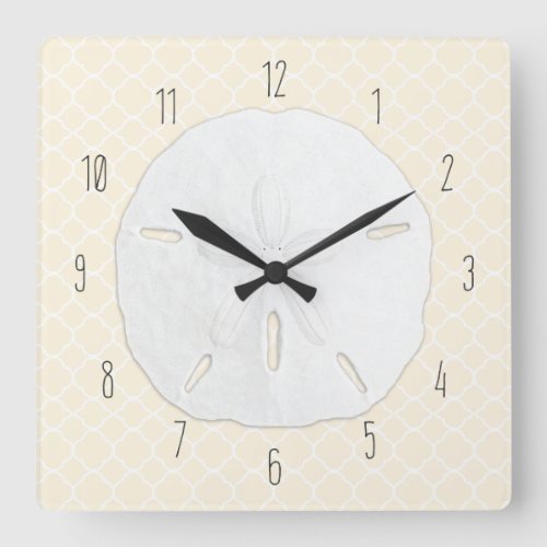 Tropical Sand Dollar Cream Quatrefoil Square Wall Clock