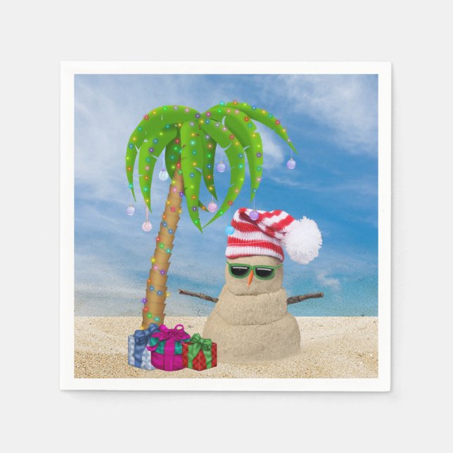 Tropical Sand Man Christmas with palm tree Napkins (Front)