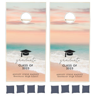 Tropical Sand Ocean Graduate Beach Cornhole Set