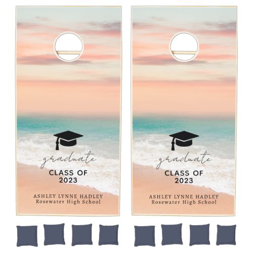 Tropical Sand Ocean Graduate Beach Cornhole Set