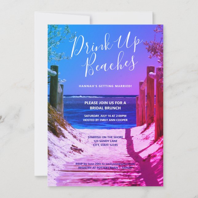 Tropical Sand Shore Drink Up Beaches Bridal Brunch Invitation (Front)