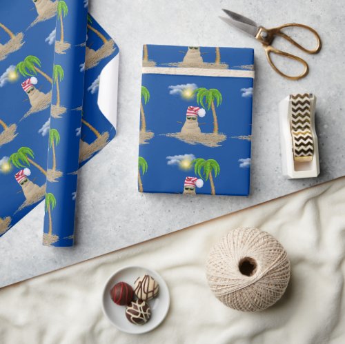 Tropical Sand Snowman By Palm Tree Wrapping Paper