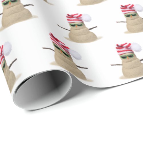 Tropical sand snowman in beach sand wrapping paper