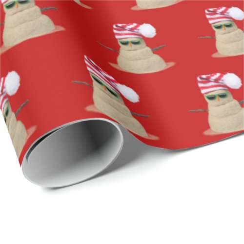 Tropical sand snowman on beach wrapping paper