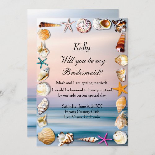 Tropical Sandy Beach And Seashells Bridesmaid Invitation