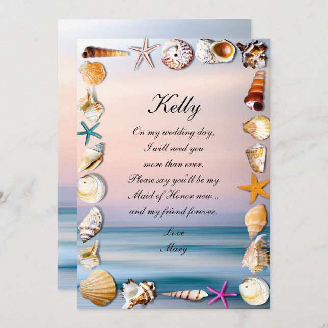Tropical Sandy Beach And Seashells Maid Of Honor Invitation (Front/Back)