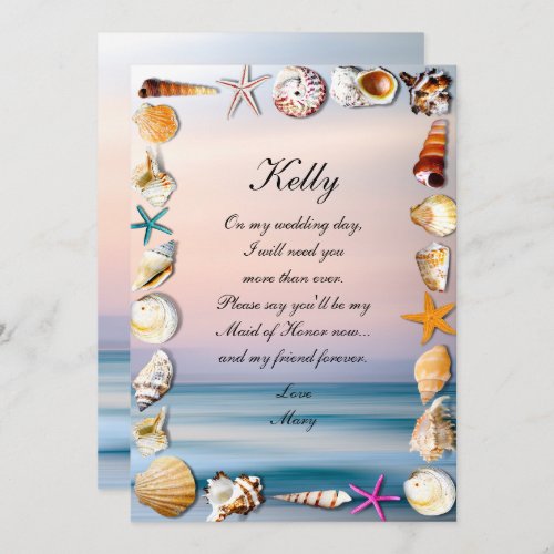 Tropical Sandy Beach And Seashells Maid Of Honor Invitation