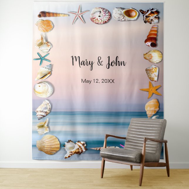 Tropical Sandy Beach And Seashells Photo Backdrop (In Situ)