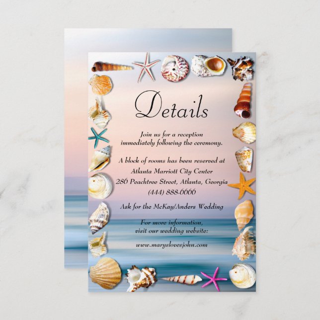 Tropical Sandy Beach And Seashells Wedding Details Enclosure Card (Front/Back)