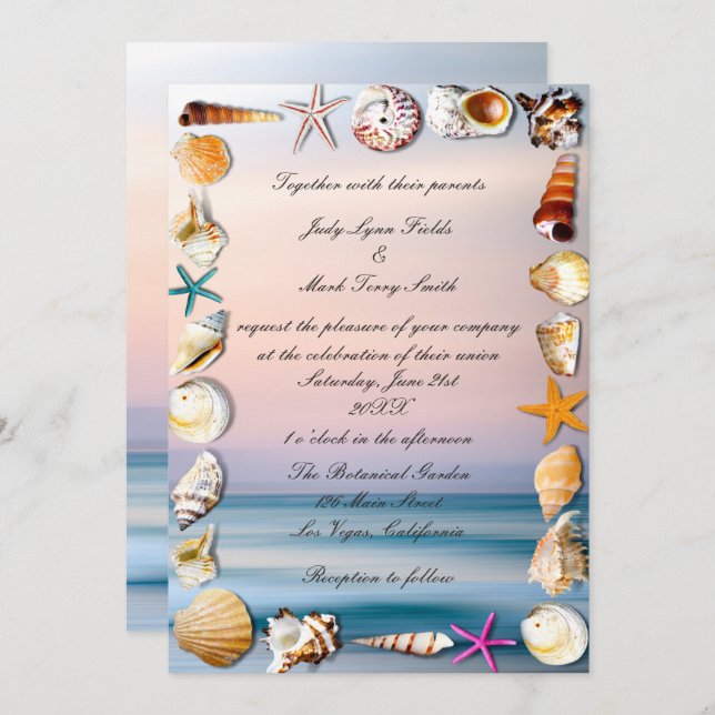 Tropical Sandy Beach And Seashells Wedding Invitation (Front/Back)