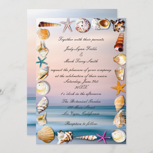 Tropical Sandy Beach And Seashells Wedding Invitation