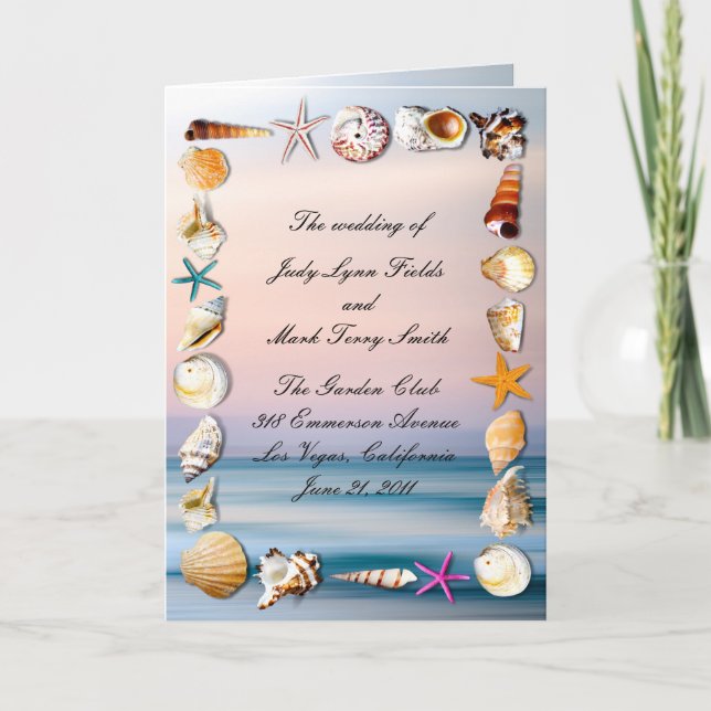 Tropical Sandy Beach And Seashells Wedding Program (Front)
