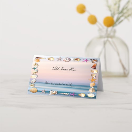 Tropical Sandy Beach And Seashells  Wedding Table Place Card