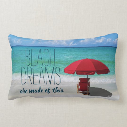 Tropical Sandy Beach Dreams Red Umbrella Lumbar Pillow Zazzle Com