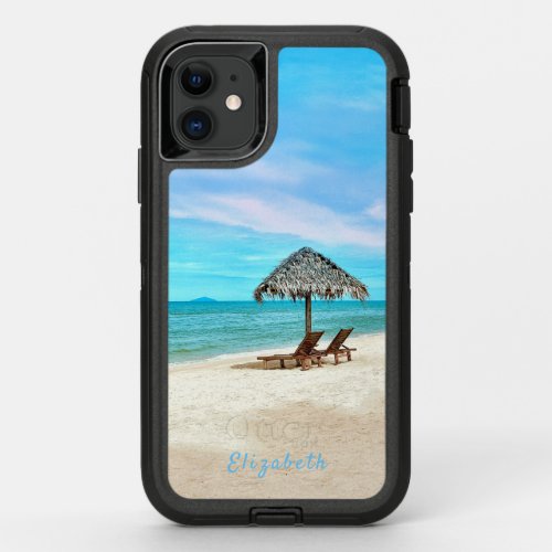 Tropical Sandy Beach Landscape Name Template OtterBox Defender iPhone 11 Case