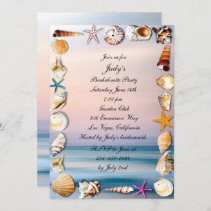 Tropical Sandy Beach & Seashell Bachelorette Party Invitation