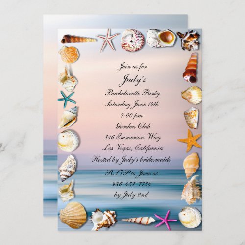 Tropical Sandy Beach  Seashell Bachelorette Party Invitation