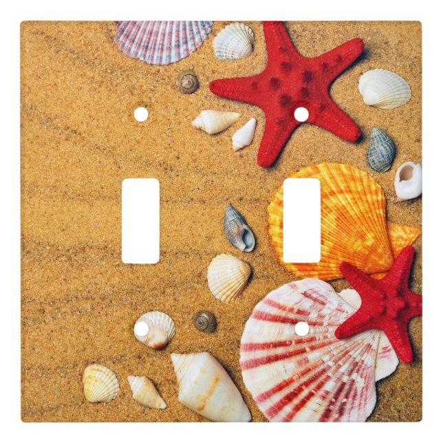 Tropical Sandy Beach Seashells Starfish Light Switch Cover (Front)