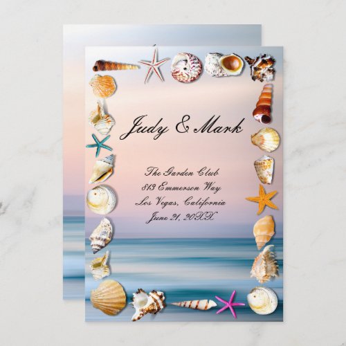 Tropical Sandy Beach  Seashells Wedding Menu Card
