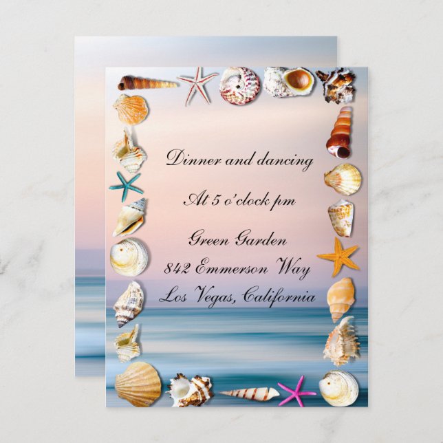 Tropical Sandy Beach & Seashells Wedding Reception Invitation (Front/Back)