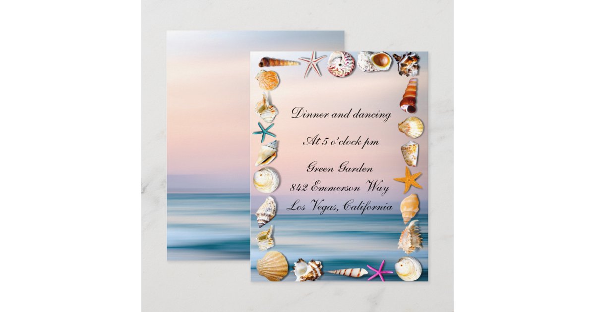 Tropical Sandy Beach &amp; Seashells Wedding Reception Invitation | Zazzle