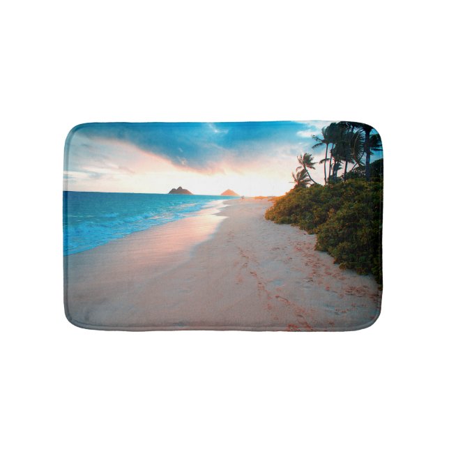Tropical Sandy Beach Sunset Bathroom Mat (Front)