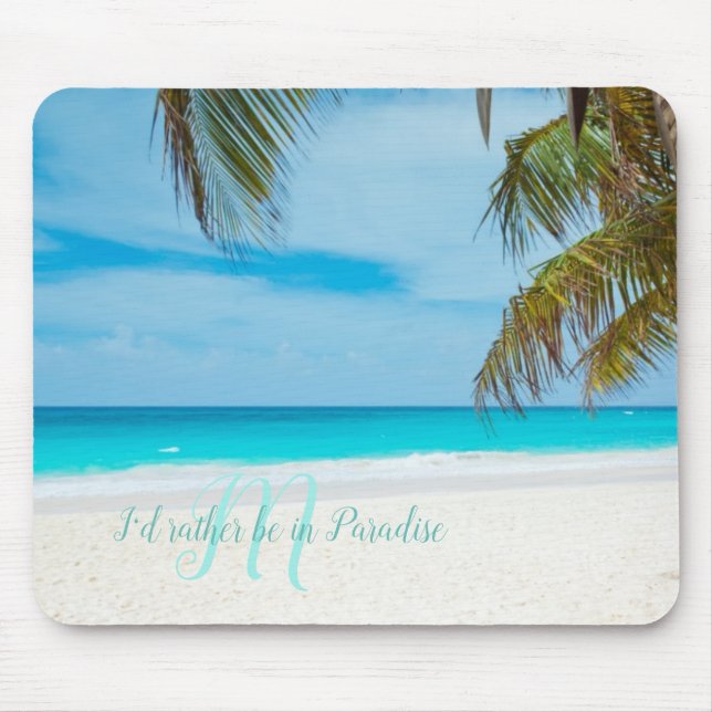 Tropical Sandy Beach Turquoise Monogram Palm Tree Mouse Pad (Front)