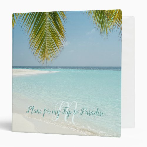 Tropical Sandy Beach Turquoise Typography Palm 3 Ring Binder