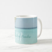 Tropical Sandy Beach Turquoise Typography Palm Coffee Mug (Front Right)