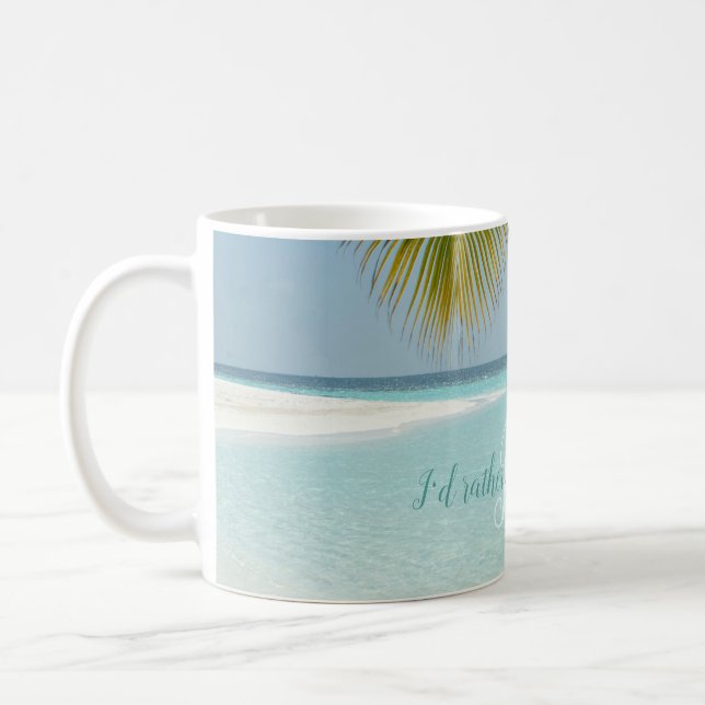 Tropical Sandy Beach Turquoise Typography Palm Coffee Mug (Left)