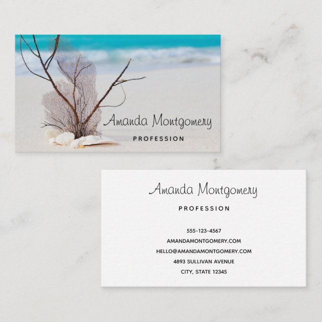 Tropical Sandy Beach with White Seashells Business Card (Front/Back)