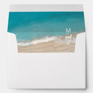 Tropical Sandy Shore Monogram Beach Wedding Envelope