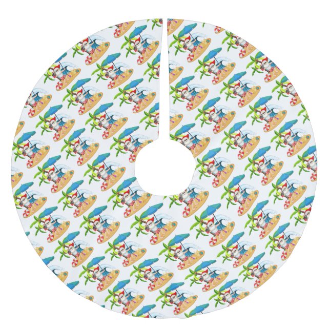 Tropical Santa  Brushed Polyester Tree Skirt (Front)