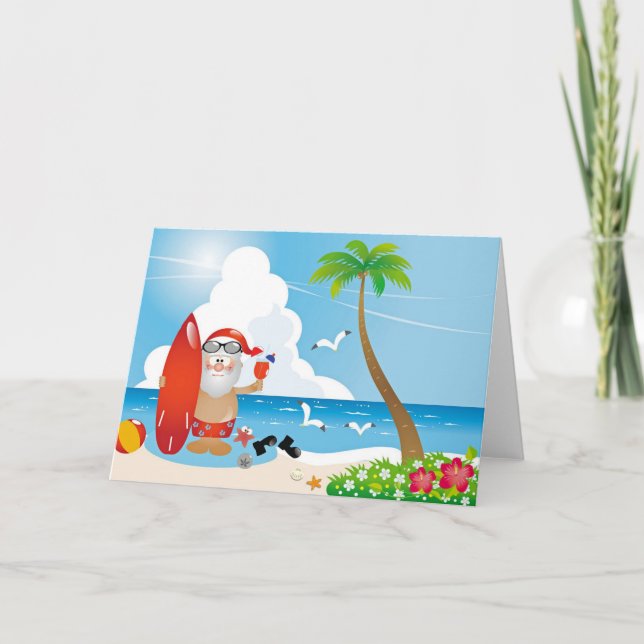 Tropical Santa Christmas Card (Front)