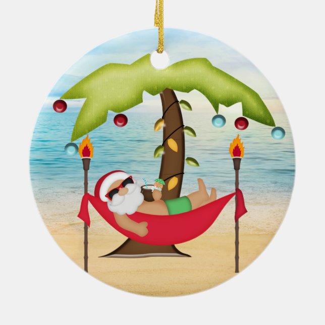 Tropical Santa Christmas Ornament (Back)
