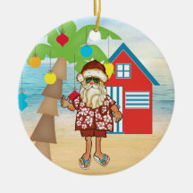 Tropical Santa Christmas Ornament