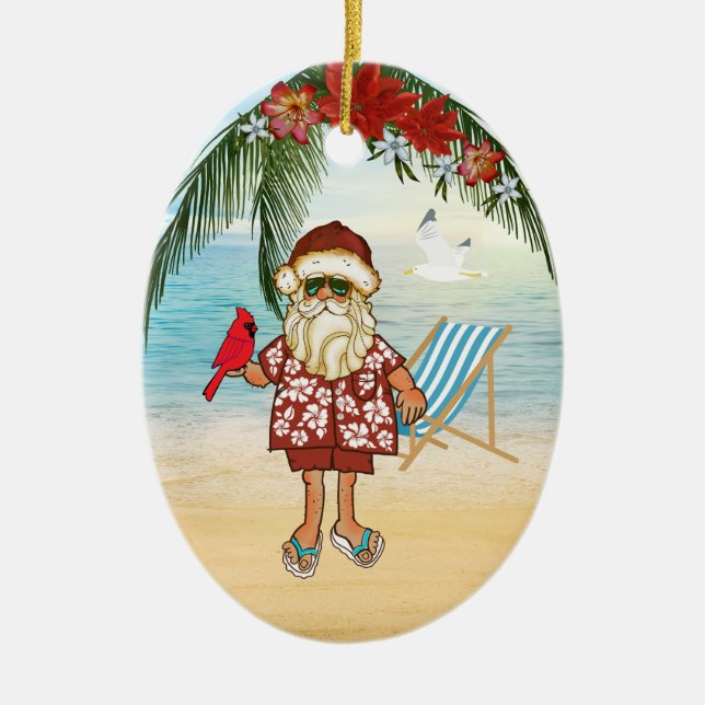 Tropical Santa Christmas Ornament (Front)