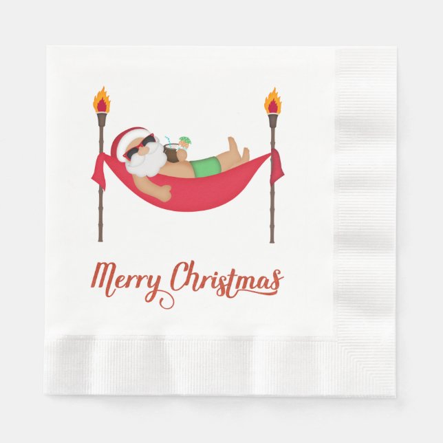Tropical Santa Christmas Paper Napkins (Front)